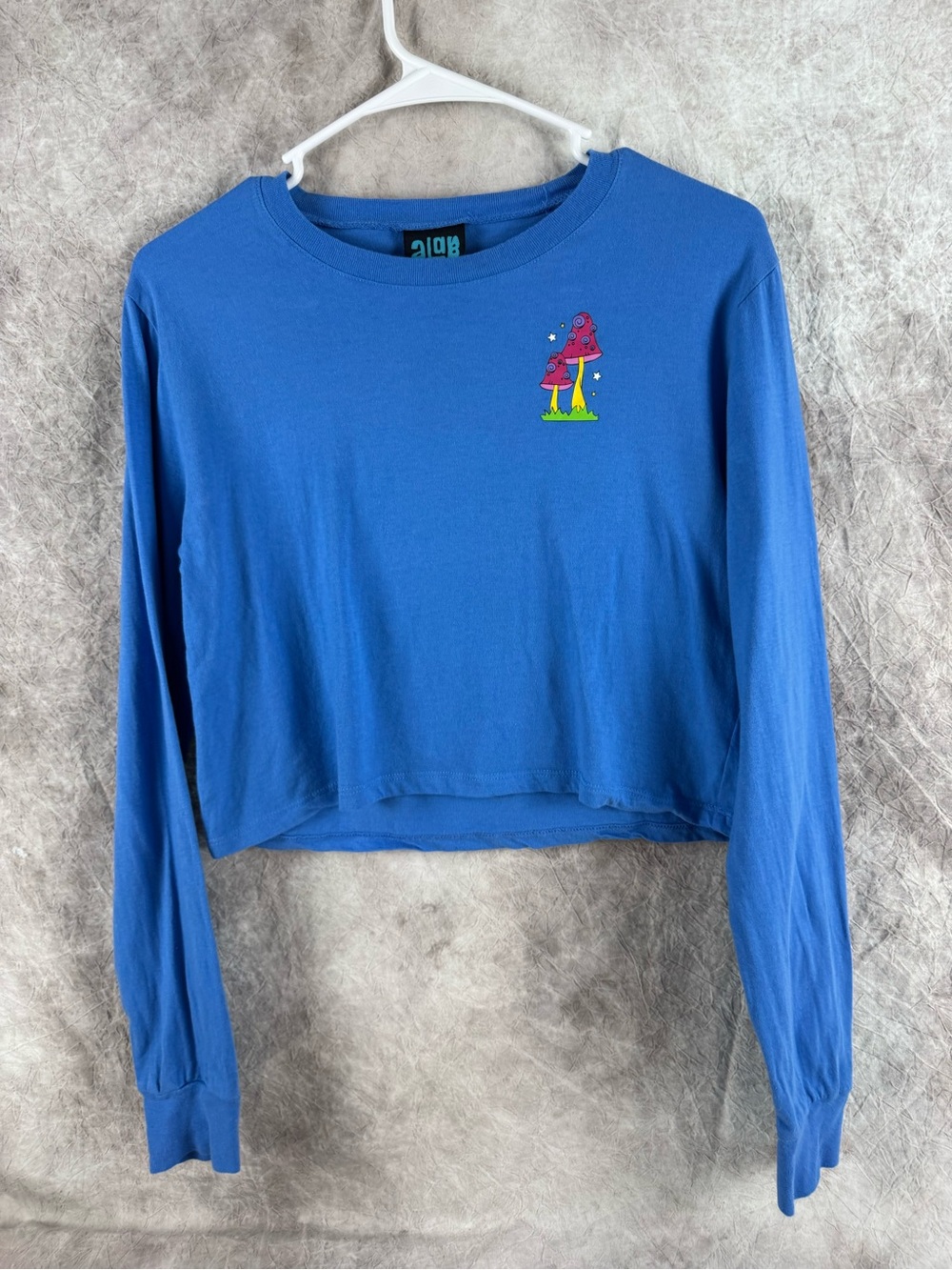 ALAB Blue Long Sleeve Cropped Tee with Mushroom Graphic